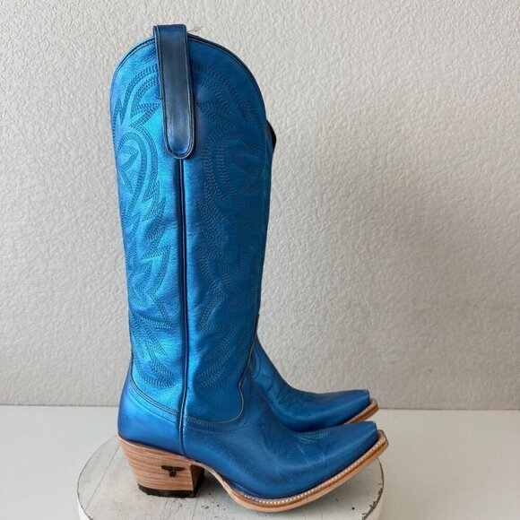 Lane SMOKESHOW Womens Cowboy Boots 7 Blue Leather Western Cowgirl Mid Calf Tall - Picture 2 of 15